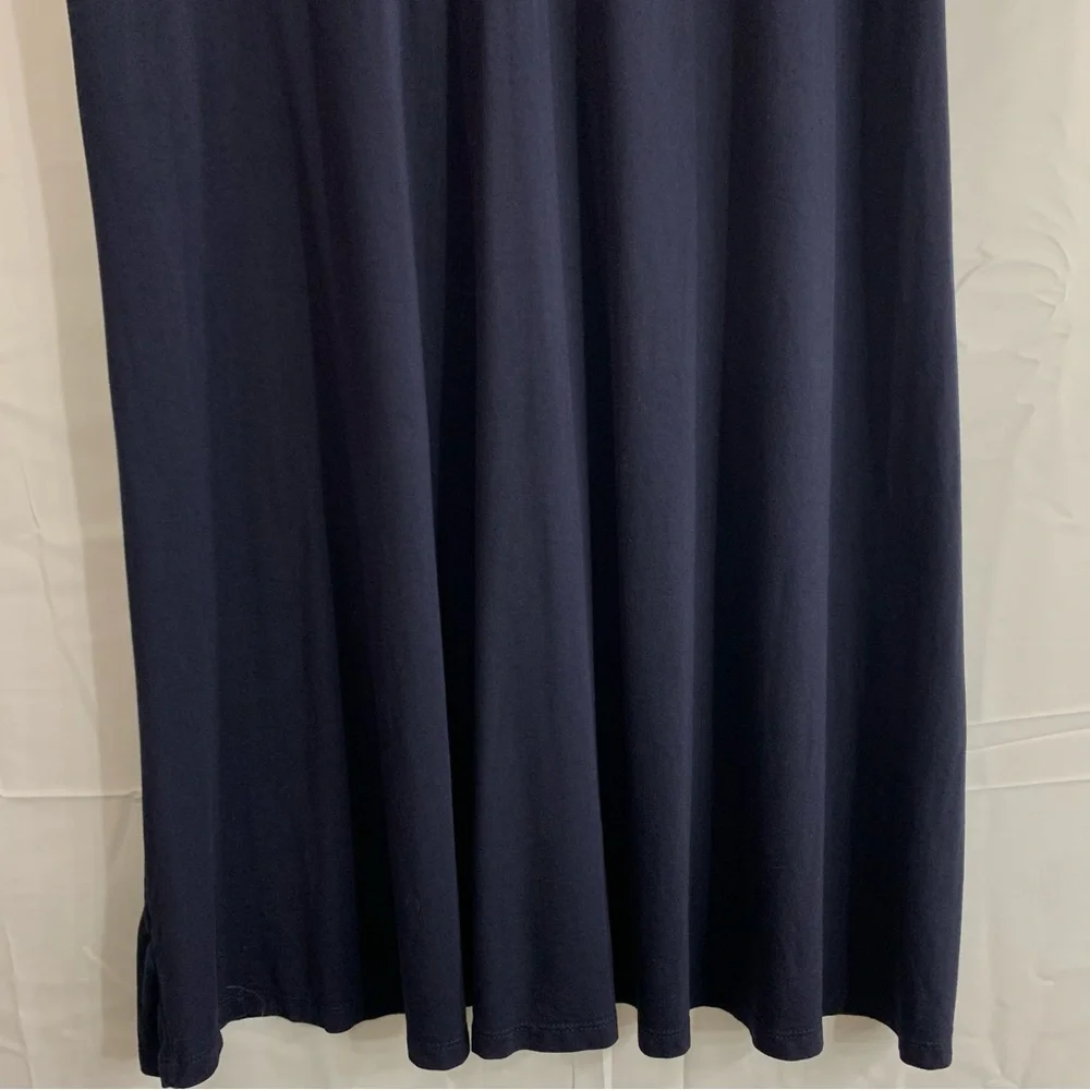 LOFT Navy Blue Short Ruffle Sleeve Floral Detail Midi Dress, size L - Picture 5 of 9